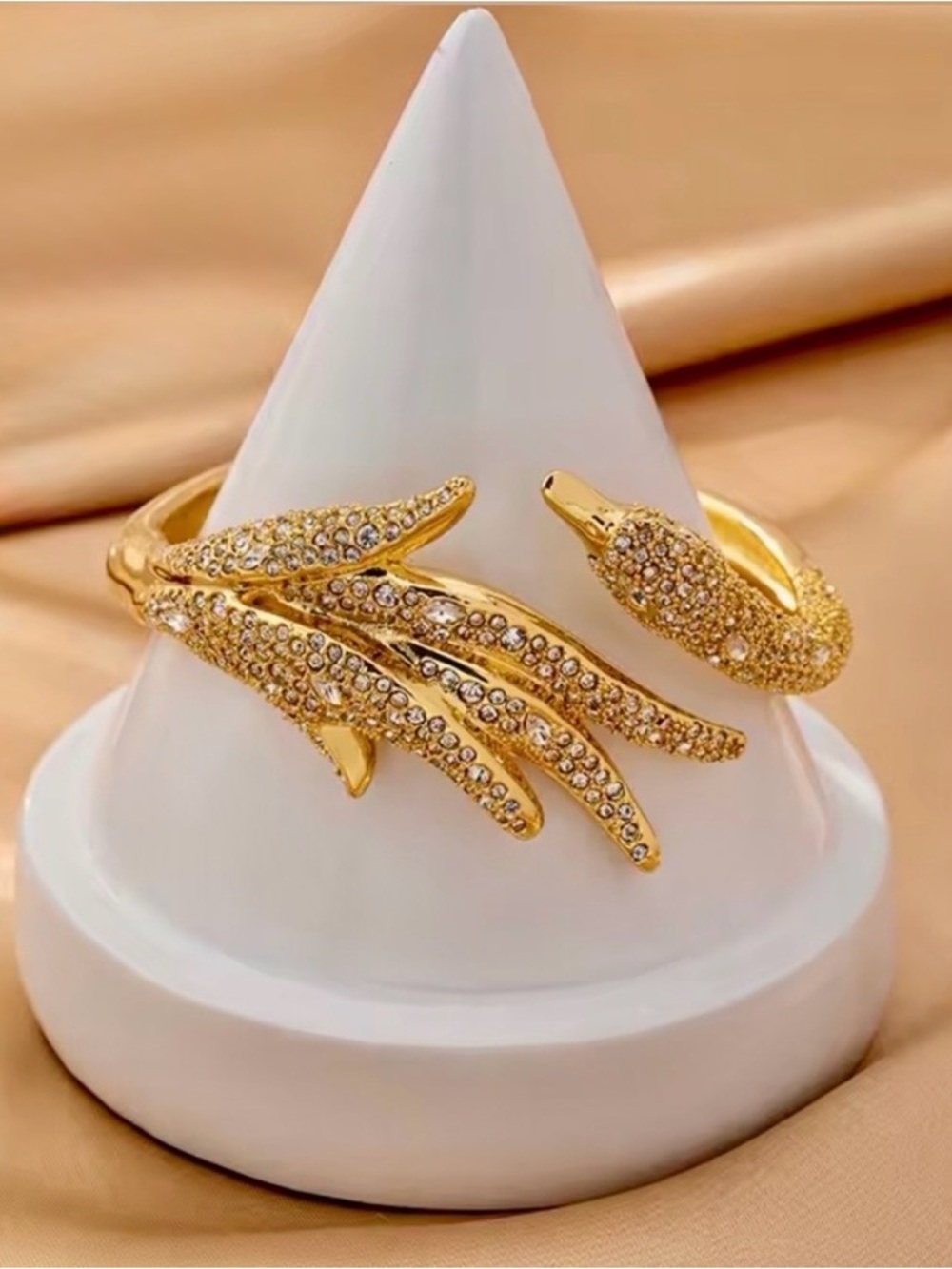 Alexis Bittar Pave’ Crystal Hinged Swan Bracelet Gold Clear C Z AU20
